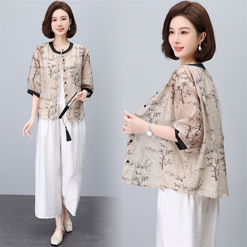 2024夏装新款新中式复古提花衬衫上衣，女装衬衫，鑫鑫格