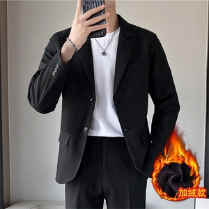 秋冬加绒加厚休闲西服男韩版痞帅气小西装上衣港风潮牌单西外套潮图片