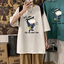 DX17240-P20蜡笔小新纯棉短袖t恤男大码半袖宽松体恤衫海报风，男装T恤，电商A040