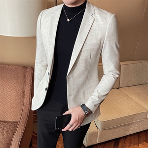 2023新款男士麻西装仿麻西服米色男士外套801-图片