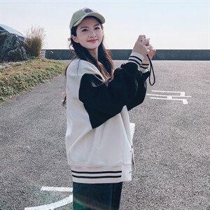 现货主推拼色棒球服休闲时尚短外套