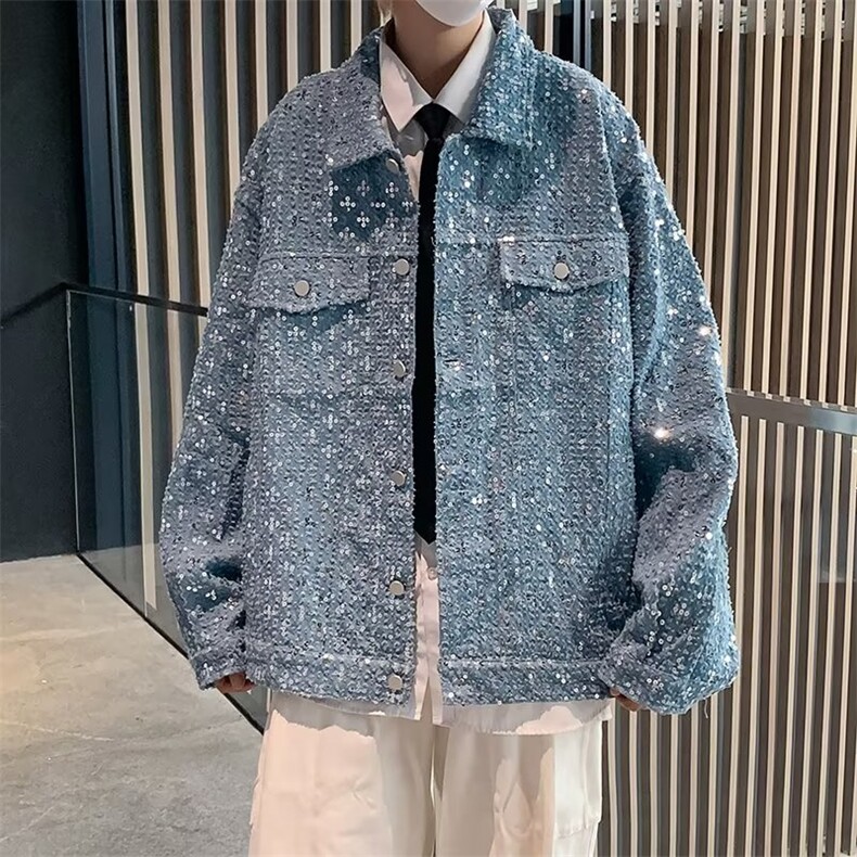 青春流行男春季夹克文艺潮亮片牛仔夹克外套J902P75,男装夹克,星座1116-2