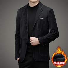 男士冬季新款西服领皮衣商务休闲中年男装上衣厚款加绒保暖外套，男装皮衣，电商B212（原钱塘6029）