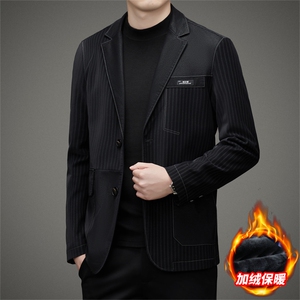 男士冬季新款西服领皮衣商务休闲中年男装上衣厚款加绒保暖外套图片