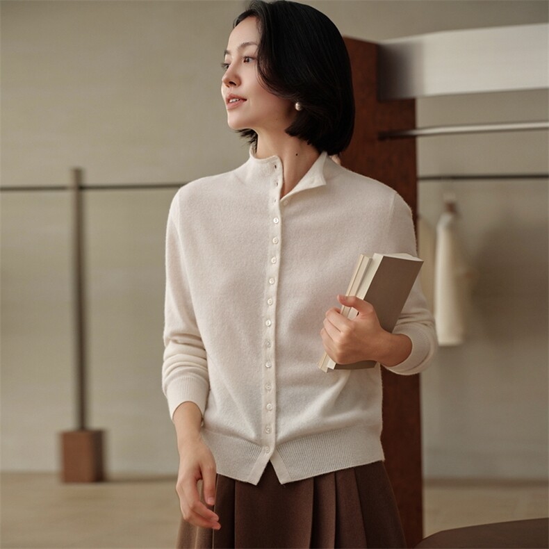 羊绒开衫女2026秋冬新款100羊绒外套半高领开衫简约保暖羊绒上衣,女装羊绒衫,绒知纯羊绒