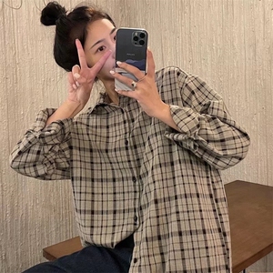 C125-P28美式格子衬衫外套男女春季设计感小众长袖衬衣宽松,范冰冰春季穿衣搭配技巧图片
