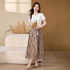 雪纺女2026夏装新款气质碎花连衣裙半身裙长裙V领显瘦，女装半身裙，倪叶myz