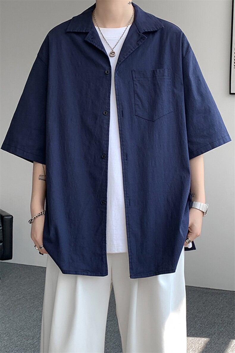 8XL-M亚麻短袖衬衫男夏薄款宽松休闲百搭大码半袖衬衣DC28002P50,男装衬衫,电商B312