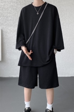 8XL-M高级感纹理短袖套装男夏季慵懒风T恤短裤两件套TZ108P78，男装牛仔裤，电商D206-1