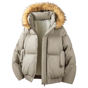 现货三防重磅硬挺boxy短款羽绒棉衣座山雕大毛毛领PU皮棉服外套冬图片