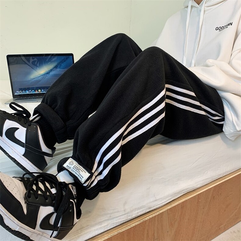 秋冬摇粒绒条纹魔术贴大码束脚休闲裤M~5XL XZ604-KP48-P55控68图片