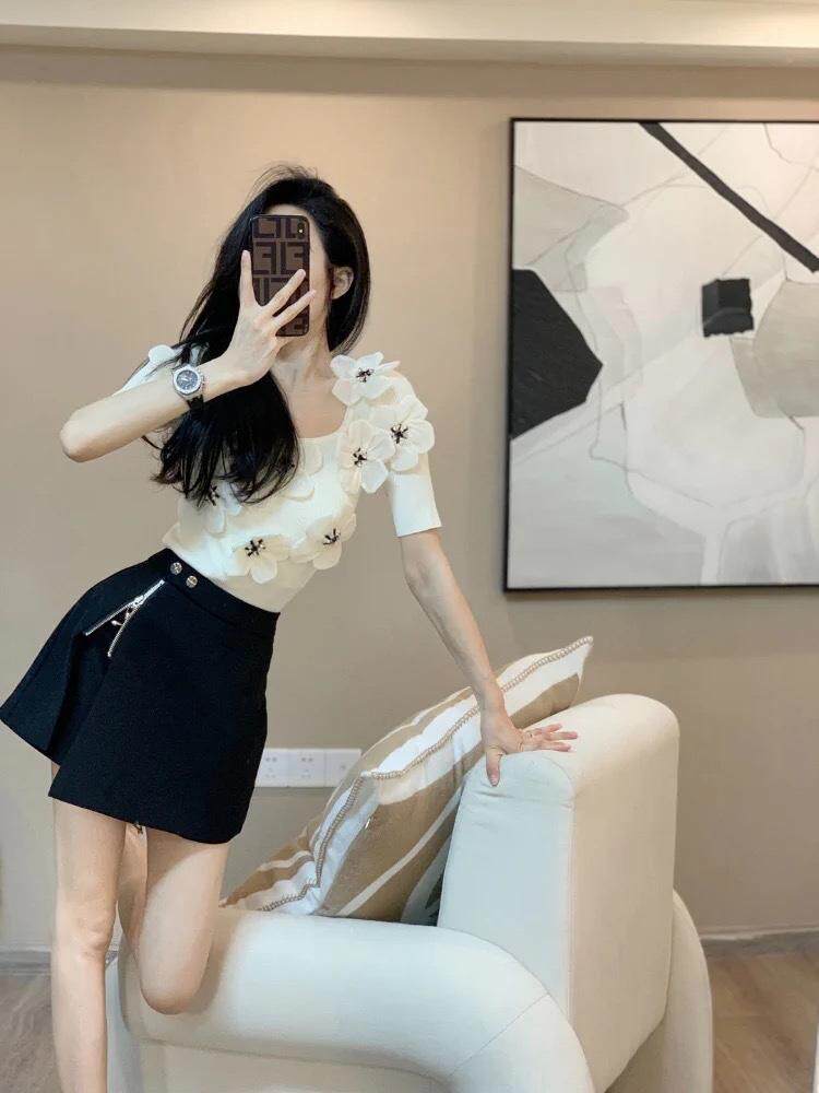 【现货】夏季新款立体花冰丝短袖上衣，其它，CHERRY·印