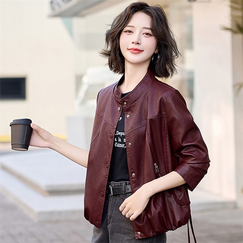 安哥拉红小个子皮衣外套女2025年新款感时尚短款皮衣女hz0661,女装皮衣,沁沁公主