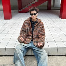潮牌情侣美拉德油画渐变条纹毛衣男女宽松开衫外套潮针织衫，男装针织衫/毛衣，星座410-6（原星座1304-1）