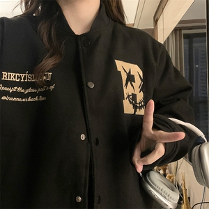 字母刺绣重磅复古棒球服女春秋情侣夹克宽松休闲学生外套 C654-95图片