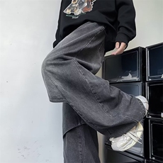 美式高街复古重工做旧水洗牛仔裤男解构拼接设计直筒阔腿长裤，男装牛仔裤，星座601-2