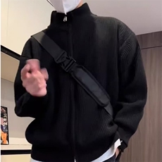 黑色双拉链开衫毛衣男春秋款外套高级感美式针织衫MZ818-P49，男装针织衫/毛衣，星座412-1