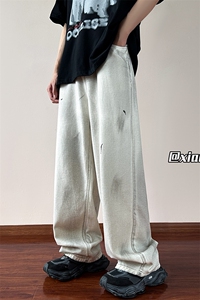 XZ616 夏季新款扎染白色百搭水洗牛仔裤 TY1018 M-5XL P65控78图片