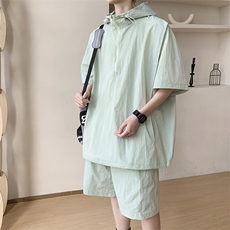 8XL-M休闲运动套装大码工装短袖冰丝薄款连帽户外防晒衣TZ1701P68，男装休闲套装，电商B238