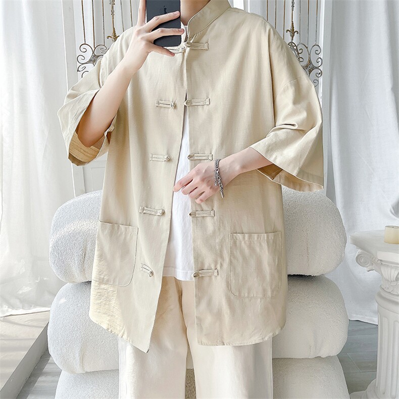 新中式盘扣夏季复古大码休闲男半袖短袖衬衫DC2181-P37【特价】图片
