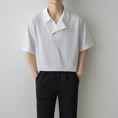 小伙立领纯色衬衫男休闲宽松风刺绣衬衣轻熟风A236-82578-P45，男装衬衫，电商A236