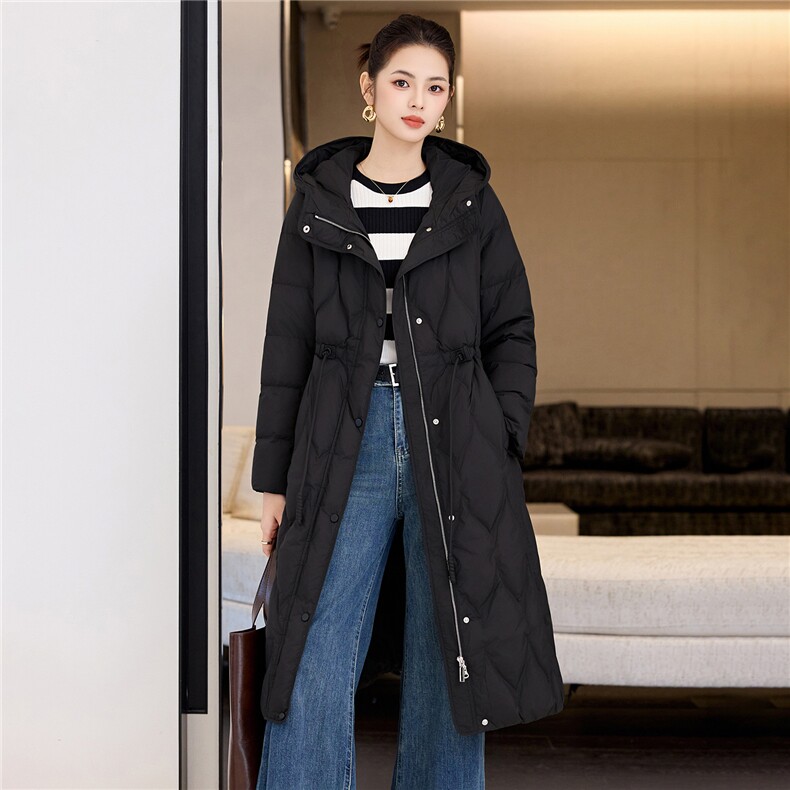 抽绳收腰羽绒服女韩版宽松休闲冬季外套显瘦简约菱格连帽棉服,女装羽绒服,阿舍尔精品