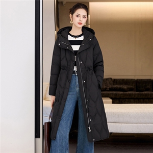 抽绳收腰羽绒服女韩版宽松休闲冬季外套显瘦简约菱格连帽棉服图片
