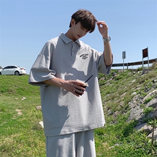 2023夏季polo领短裤套装男生宽松休闲运动刺绣服两件套TZ080-P43，男装休闲套装，星座308B-2