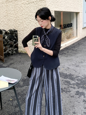 韩系通勤风马甲套装女2025秋新款时尚气质高级感条纹阔腿裤两件套，女装运动套装，浙宝285（原212）