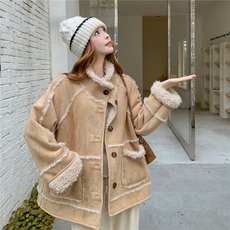 2025冬季新款两面穿羊羔毛外套2C375-2510-P215-K328，女装短外套，2C375