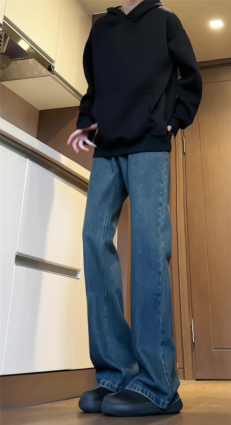 抖音品质现货牛仔裤秋季新款男女同款微喇裤子XZ610A-特P45-控78,男装牛仔裤,星座610A