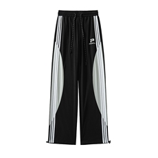 特批P33无差价夏季冰丝薄款字母刺绣三条杠束脚阔腿长裤男K1436，男装休闲裤，电商A001-1