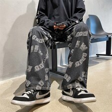 推荐！港风宽松潮流直筒牛仔长裤男女B377-N679-P4558图片