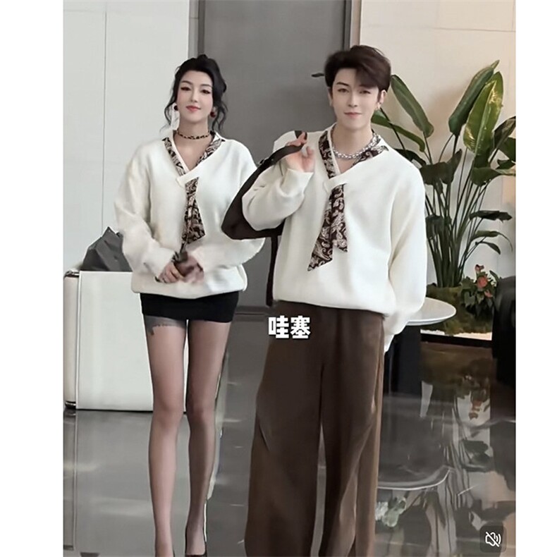 网图现货美式宽松丝巾长袖宽松毛衣M01/P70送丝巾,男装针织衫/毛衣,星座205-3