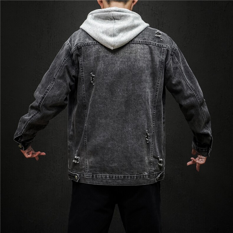 jk675-p75M-5XL黑墙ins牛仔夹克拉链破洞大码男日系CITYBOY,男装夹克,星座103A