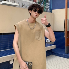 X5016-TP35控价48夏季新款拼接背心无袖T恤男生宽松潮流坎肩，男装T恤，电商A102-1