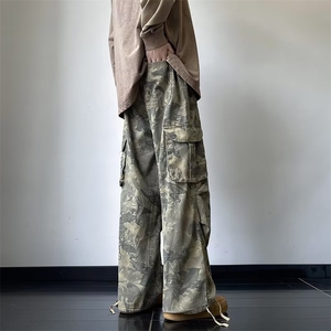 迷彩工装牛仔裤男秋季新款美式vibe高街痞帅宽松直筒阔腿休闲长裤图片