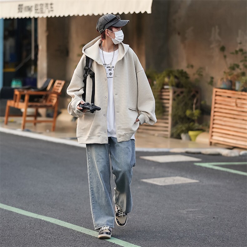 WY017-P48日系华夫格连帽300克开袋卫衣外套,男装卫衣,星座1501-1