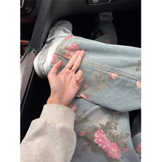 1014-1-KZ1092-cleanfit牡丹提花牛仔裤男小众设计感水洗蓝裤子，男装牛仔裤，星座1014-1