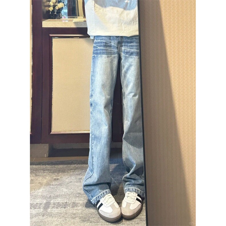 【有货】NZ455LL-特P42冰蓝闪电纹水洗牛仔裤男女直筒裤子,男装牛仔裤,星座1007（原301D）