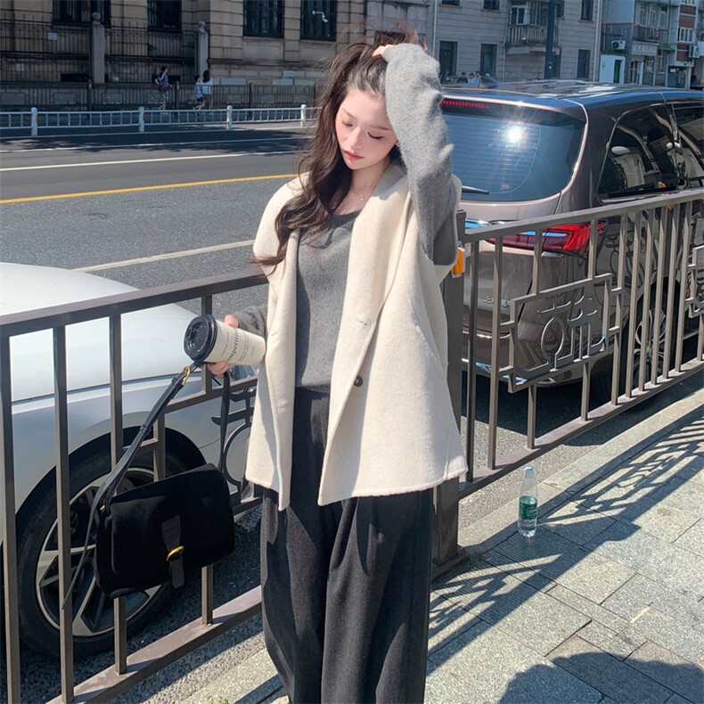 现货主推款双面羊毛呢百搭连帽女马甲毛呢外套,女装毛呢外套,SL