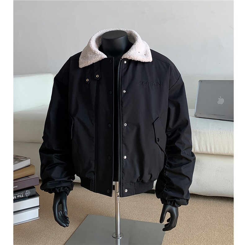 假模美式复古羊羔毛翻领棉服飞行夹克棉衣加厚外套男H1031P128,男装夹克,电商A341