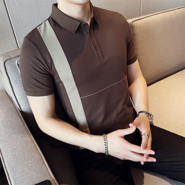 2024夏季新款纯色修身短袖POLO衫韩版时尚T恤男6896-p58控85，男装Polo衫，电商D303