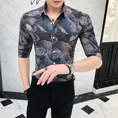 235-P552025新款英伦韩版中袖衬衫个性帅气印花衬衣1，男装衬衫，星座312A-5