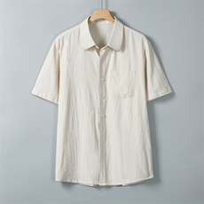 男士衬衫短袖衬衣半袖纯棉麻衬衫领休闲XZ1512-2411-P25，男装衬衫，星座1512