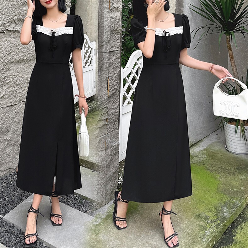 轻薄凉爽黑色裙子2024夏季新款气质通勤优雅减龄连衣裙,女装连衣裙,布依丽人