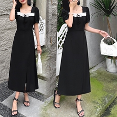 轻薄凉爽黑色裙子2024夏季新款气质通勤优雅减龄连衣裙，女装连衣裙，布依丽人