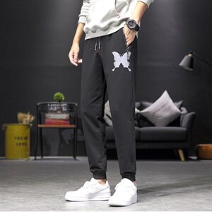 M-8XL男大码束脚反光蝴蝶印花休闲弹力运动裤 5032-1_7710-p45图片