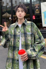 衬衫男秋季新款港风宽松大码扎染长袖衬衣CS3098-特P30，男装衬衫，星座214-3