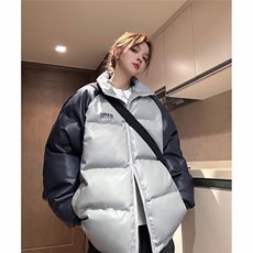 EQ346PU皮棉衣撞色油墨印花冬季加厚面包服外套男女情侣装2023，男装棉衣，电商C306-1